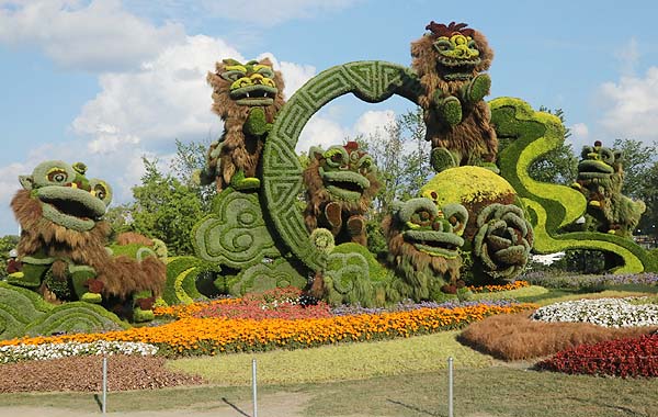 Large group of Chinese lions is massive mosaiculture display from Shanghai