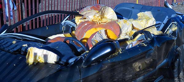 Giant pumpkin dropped on a car