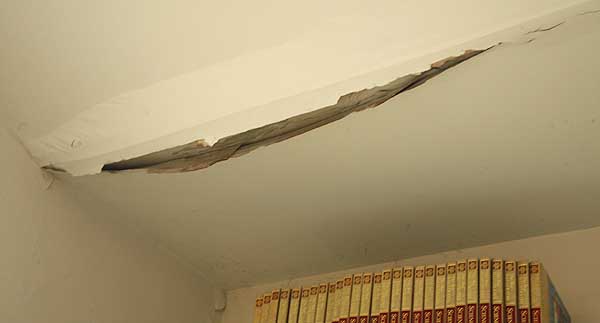 Water damage from roof leak.